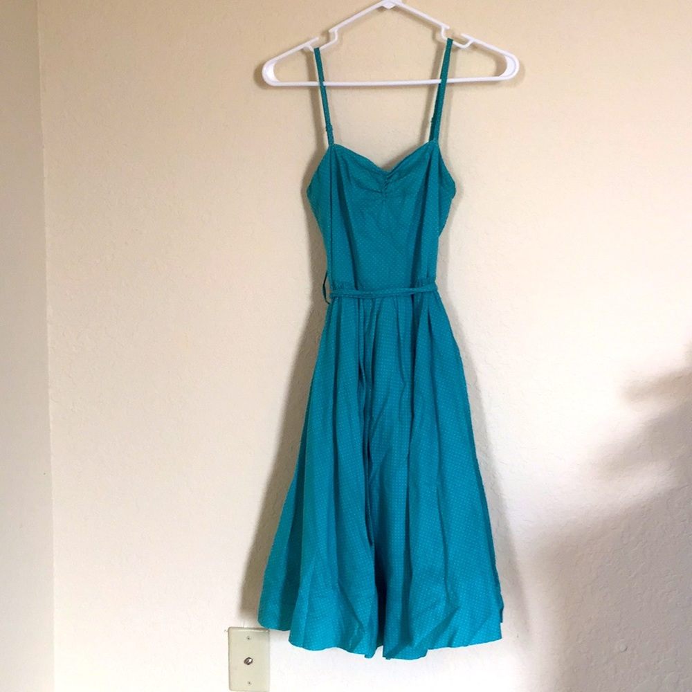 Teal polka dot sweet heart spaghetti strap dress